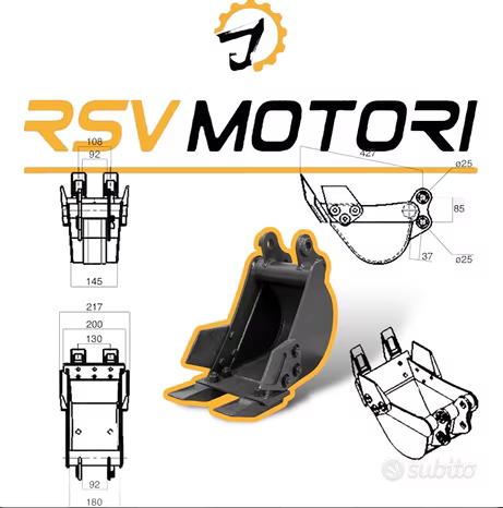 BENNA 20cm Per miniescavatori PERNI DA 25